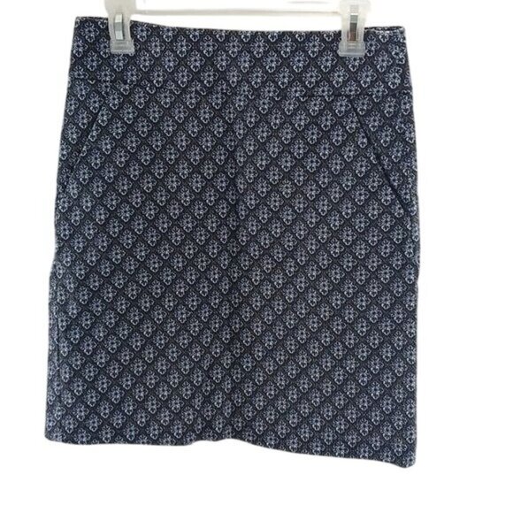 Ann Taylor Womens Size 6 Navy White Geometric Print Skirt Pockets Career Work - Picture 1 of 7